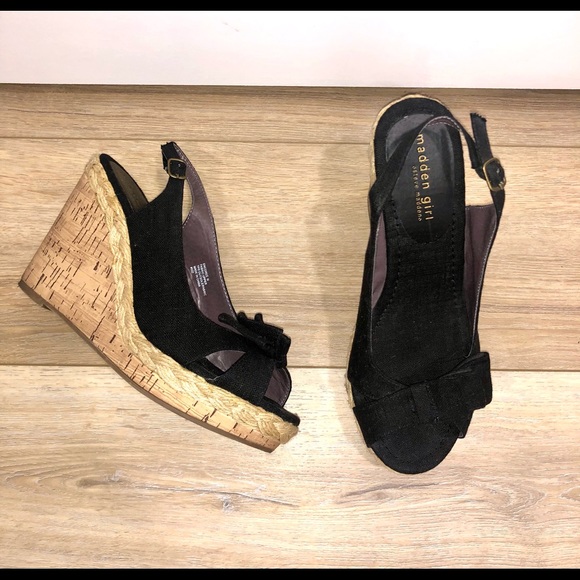 Madden Girl Shoes - Madden Girl by Steve Madden Black Canvas Bow Wedge